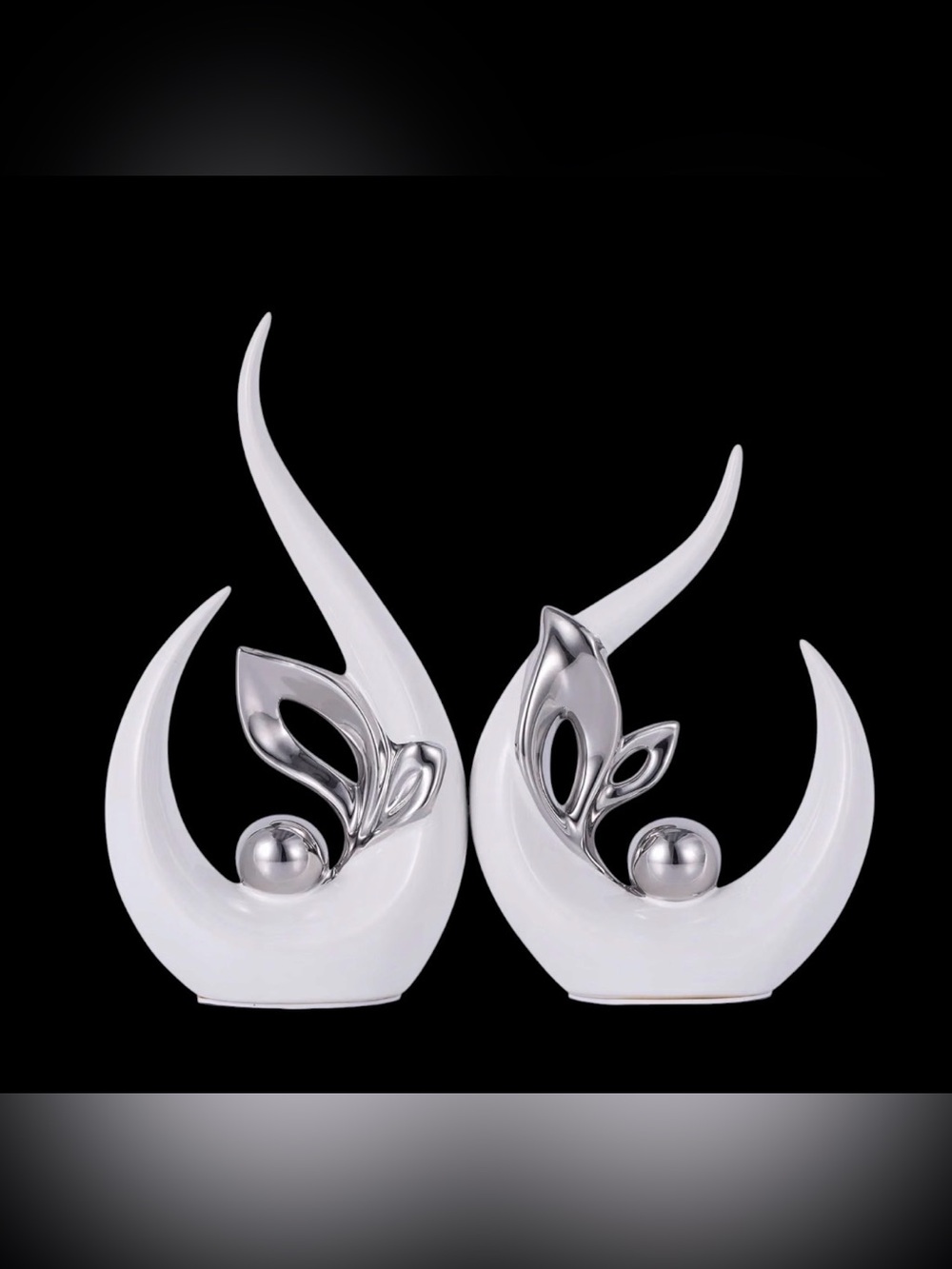 White Silver Abstract Sculptures Home Decor, Ceramic Art Statues, new, 2 sizes